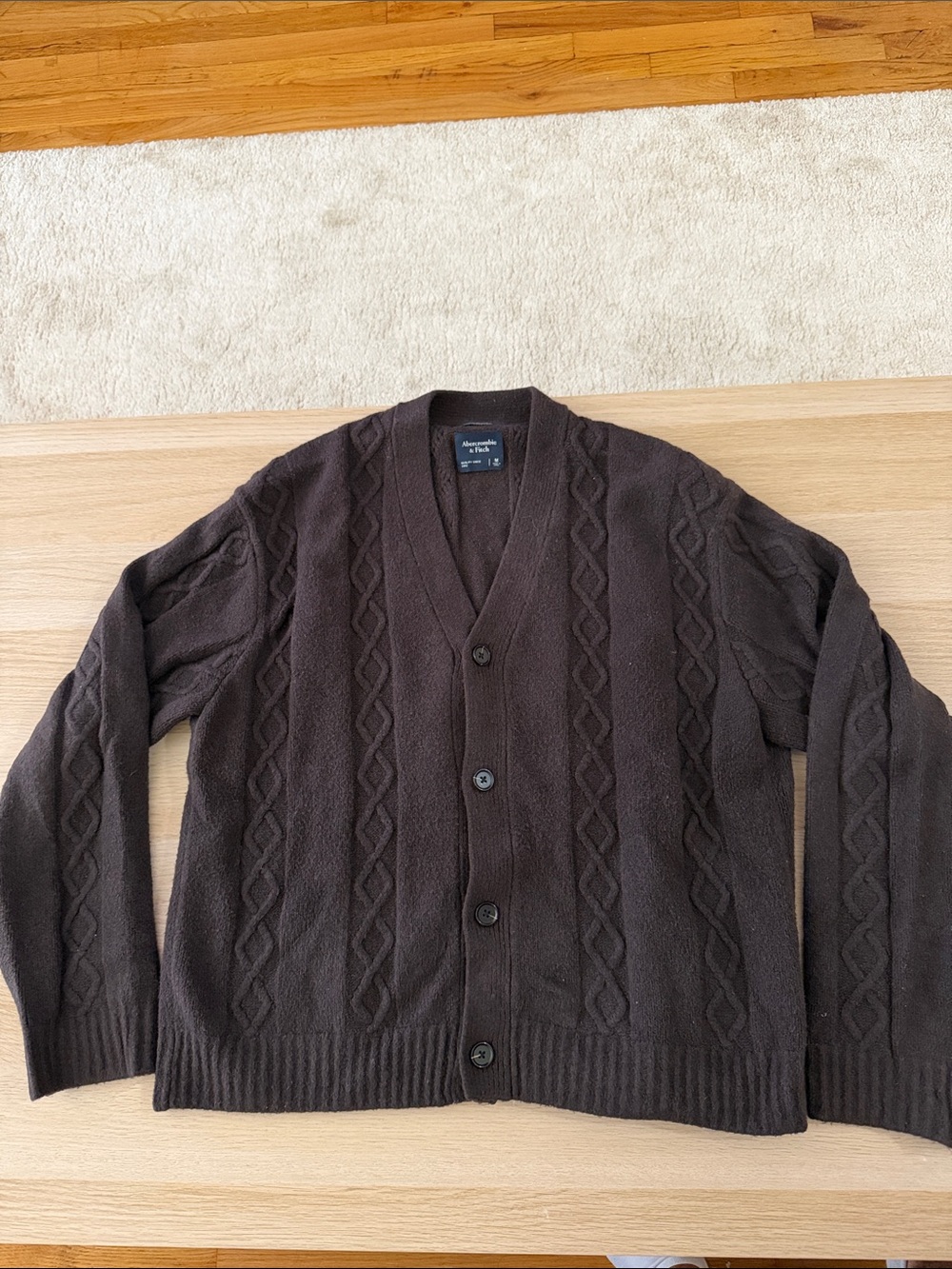 Abercrombie & Fitch Dark Brown Cable-Knit V-Neck Cardigan
